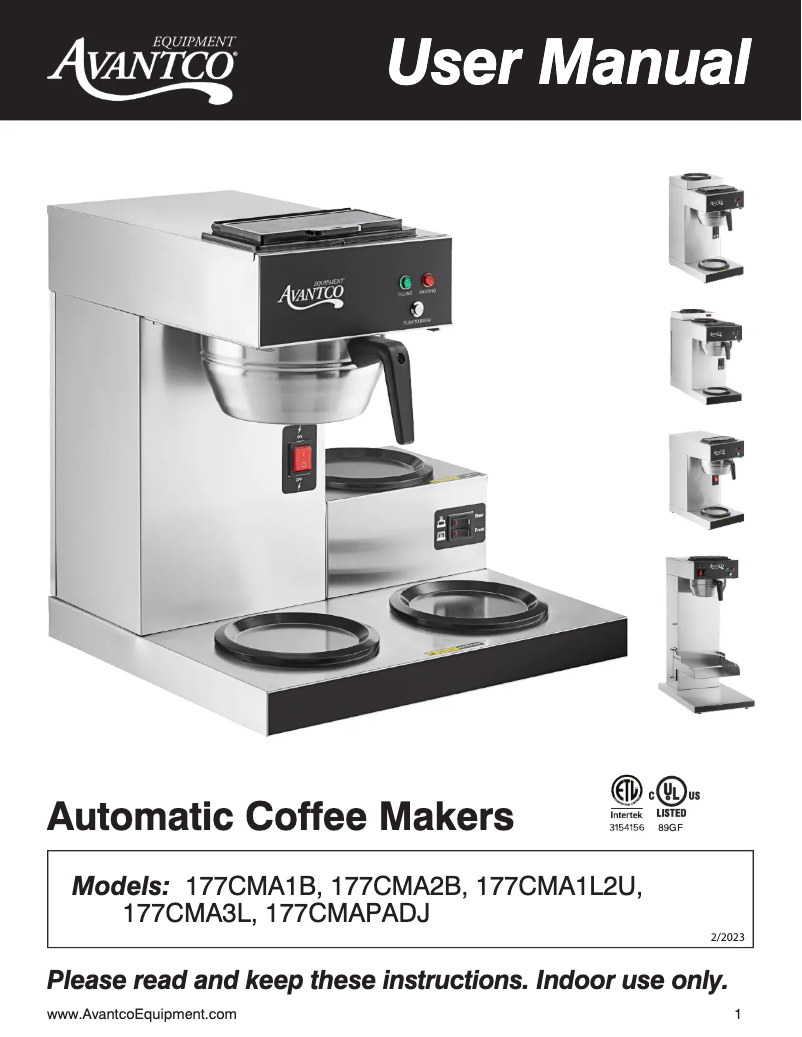 Page 1 de la notice Manuel utilisateur Avantco CMA2B