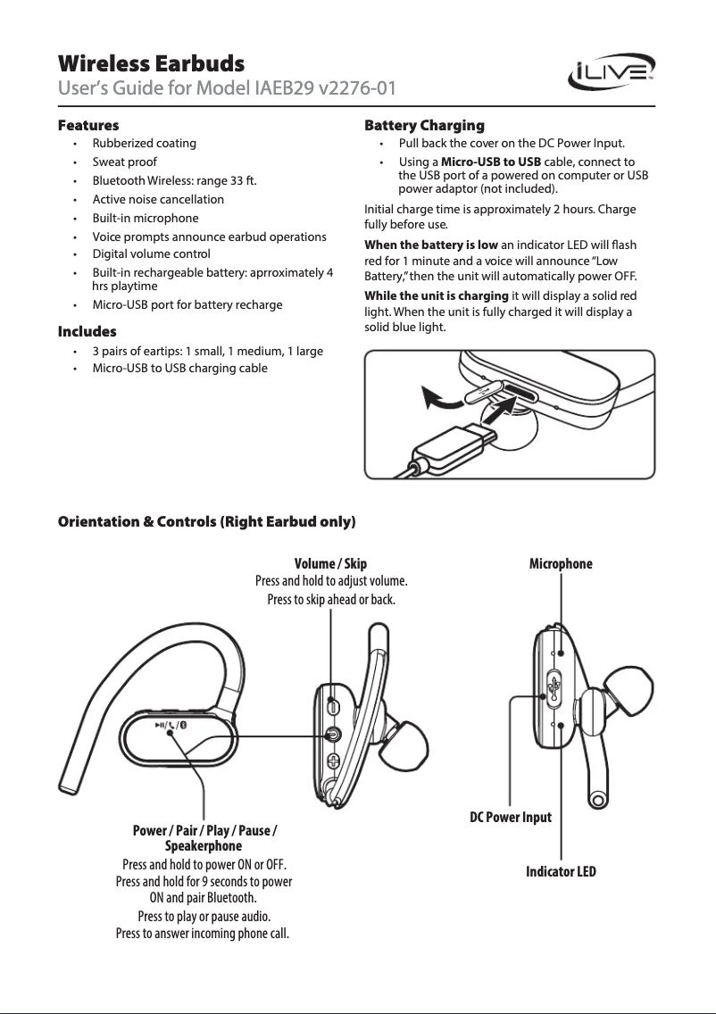 Page 1 de la notice Manuel utilisateur iLive IAEB29