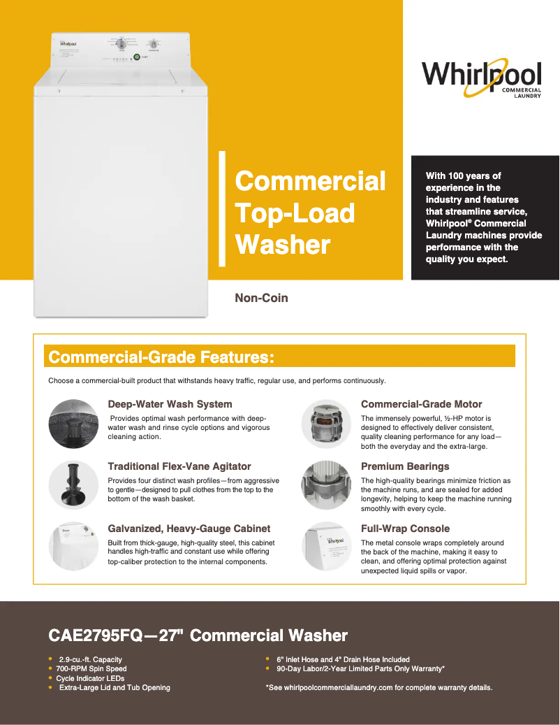 Page 1 de la notice Fiche technique Whirlpool CAE2795FQ