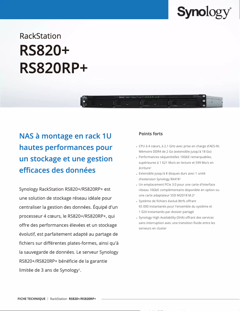 Image de la première page du manuel de l'appareil RackStation RS820+