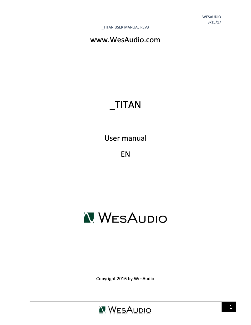 Page n°1 - Manuel utilisateur WesAudio TITAN