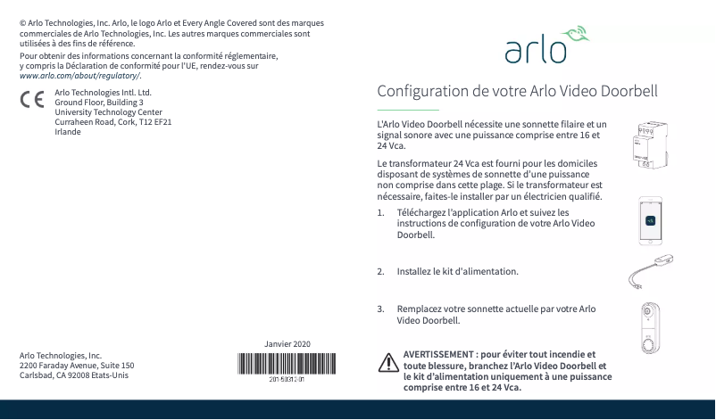Page 1 de la notice Manuel utilisateur Arlo Wired Video Doorbell