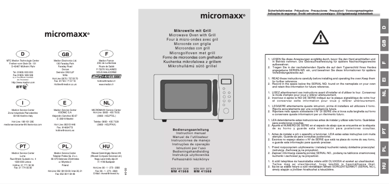 Page n°1 - Manuel utilisateur Micromaxx MM 41568