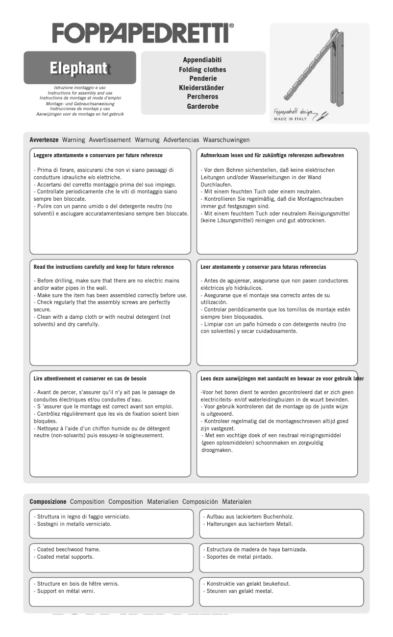 Page 1 de la notice Manuel utilisateur Foppapedretti Elephant