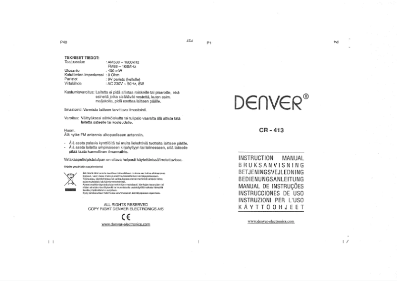 Page 1 de la notice Manuel utilisateur Denver CR-413