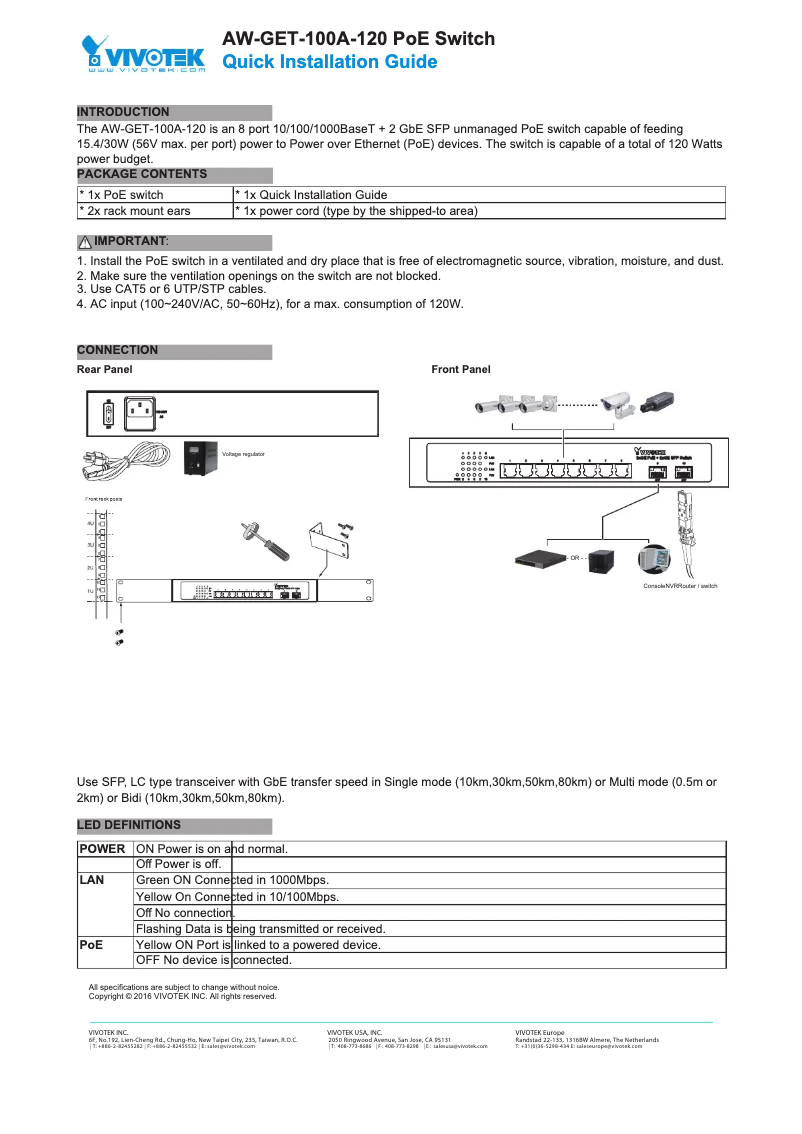 Image de la première page du manuel de l'appareil AW-GET-100A-120