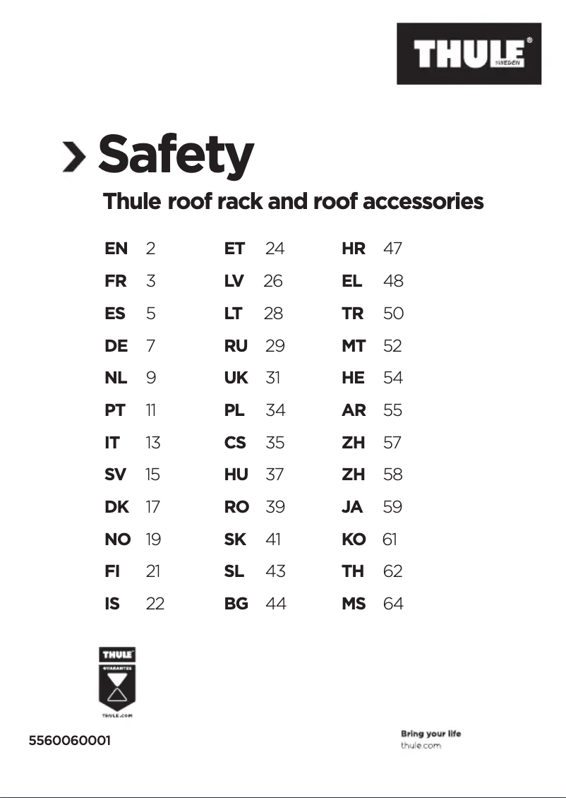 Page n°1 - Manuel utilisateur Thule XT Kit 3079