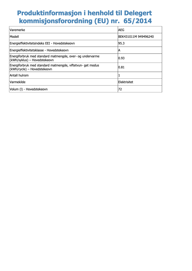 Page n°1 - Fiche technique AEG BEK431011M