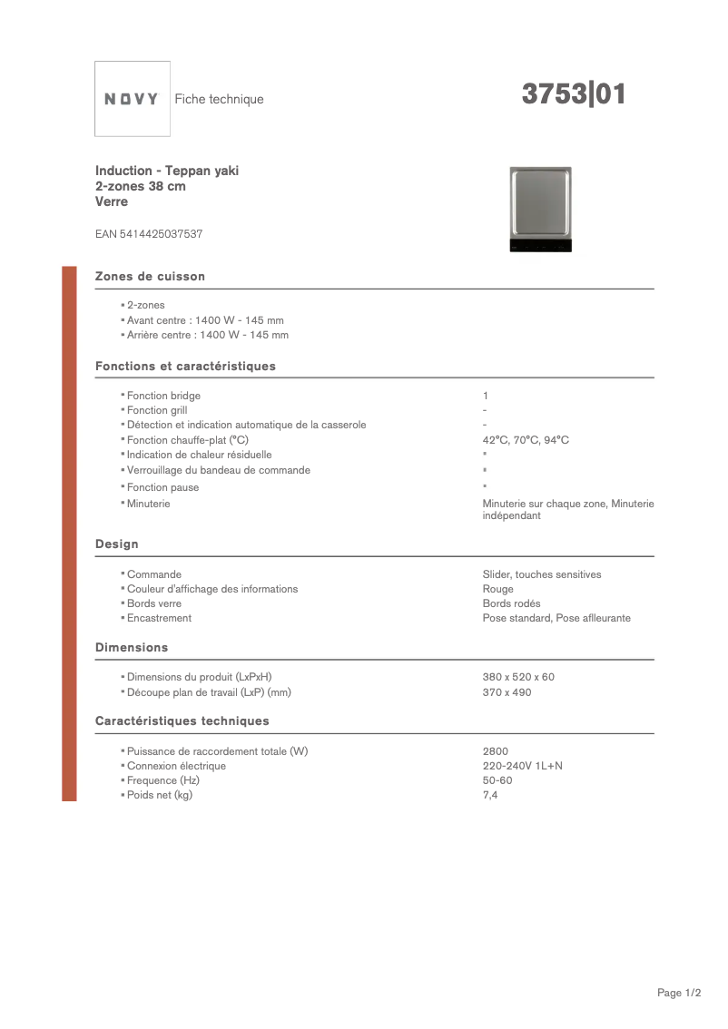 Page 1 de la notice Fiche technique Novy Domino 3753