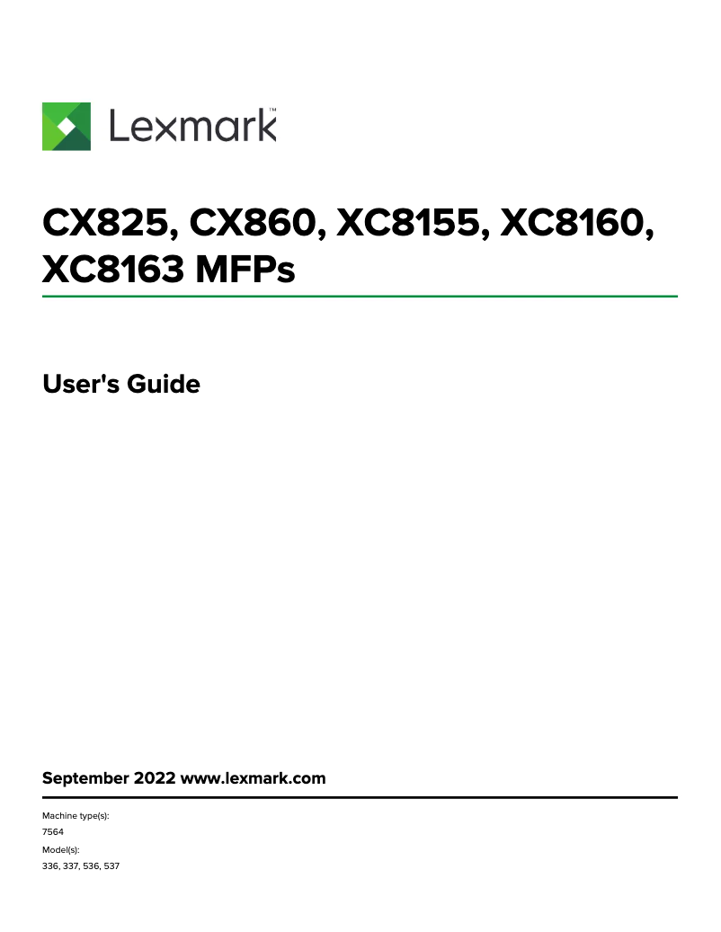 Page 1 de la notice Manuel utilisateur Lexmark XC8160