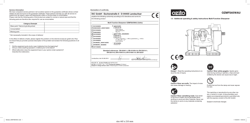 Image de la première page du manuel de l'appareil OZMFS65WAU