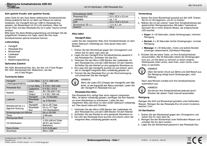 Image de la première page du manuel de l'appareil SZB-352