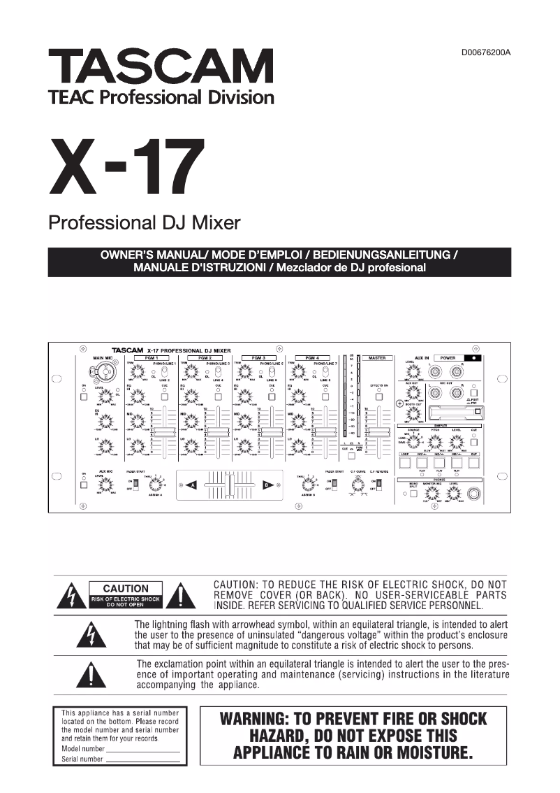 Image de la première page du manuel de l'appareil X-17