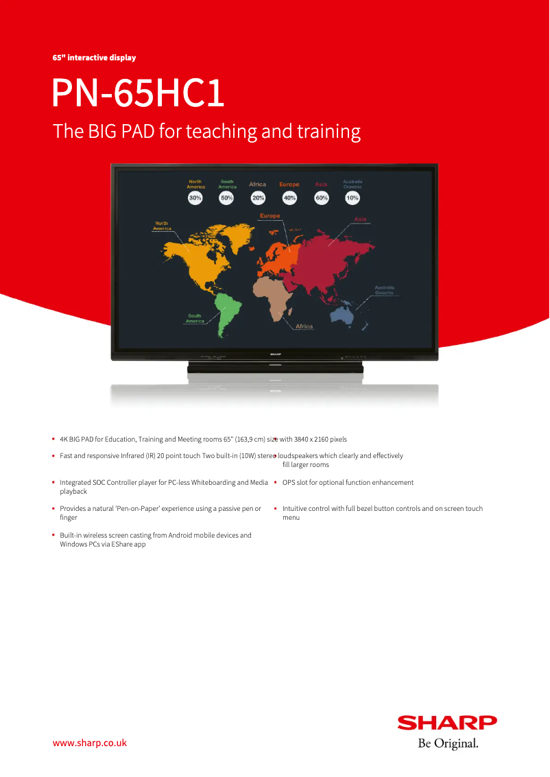 Page 1 de la notice Fiche technique Sharp PN-65HC1