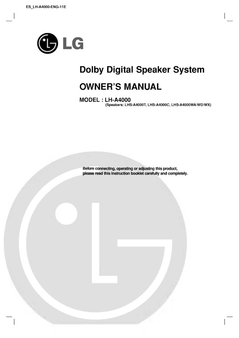 Image de la première page du manuel de l'appareil LHS-A4000WD