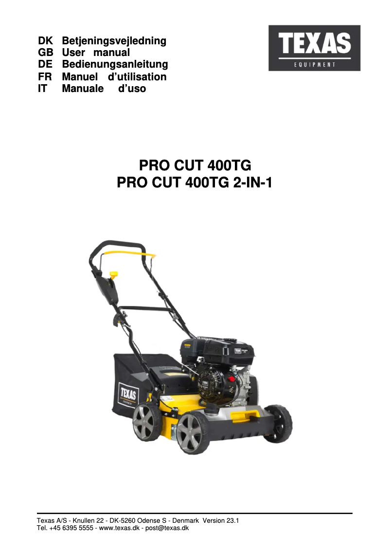 Página 1 del manual Manual de usuario Texas Pro Cut 400TG