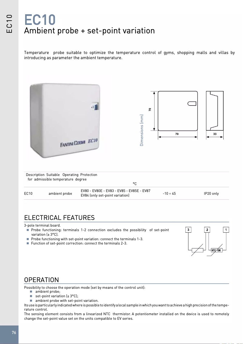 Page 1 de la notice Fiche technique Fantini Cosmi EC10