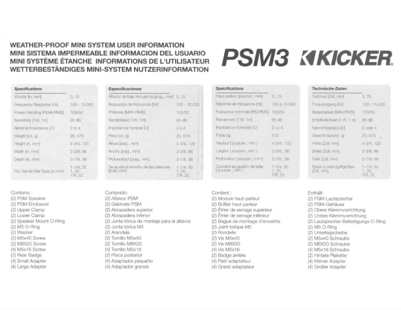 Page 1 de la notice Manuel utilisateur Kicker 47PSMB34