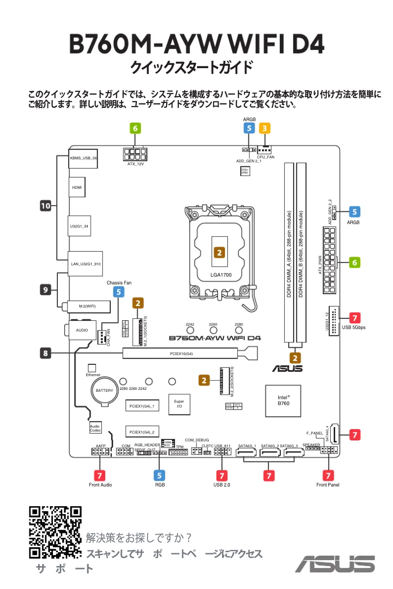 Page 1 de la notice Guide de démarrage rapide Asus B760M-AYW WIFI D4