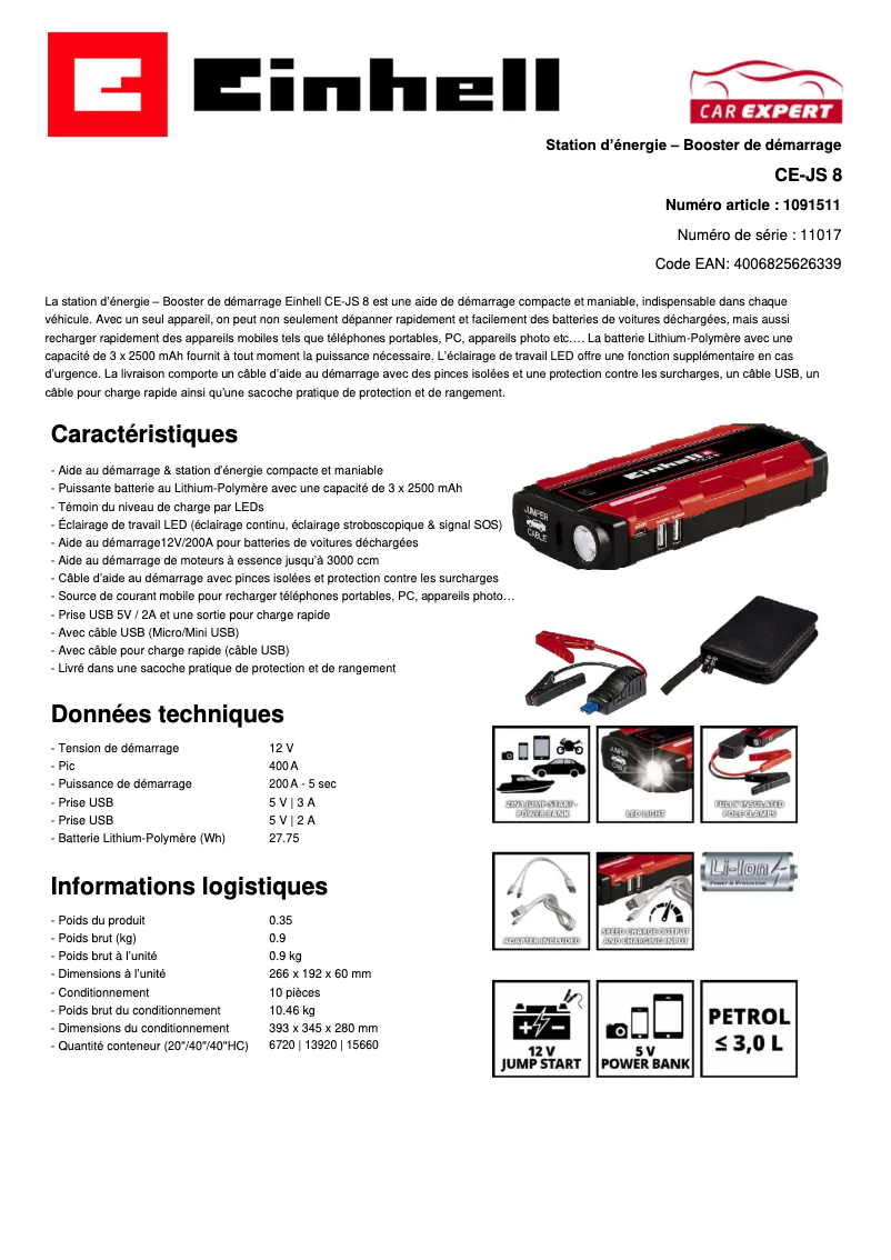 Page n°1 - Fiche technique Einhell CE-JS 8