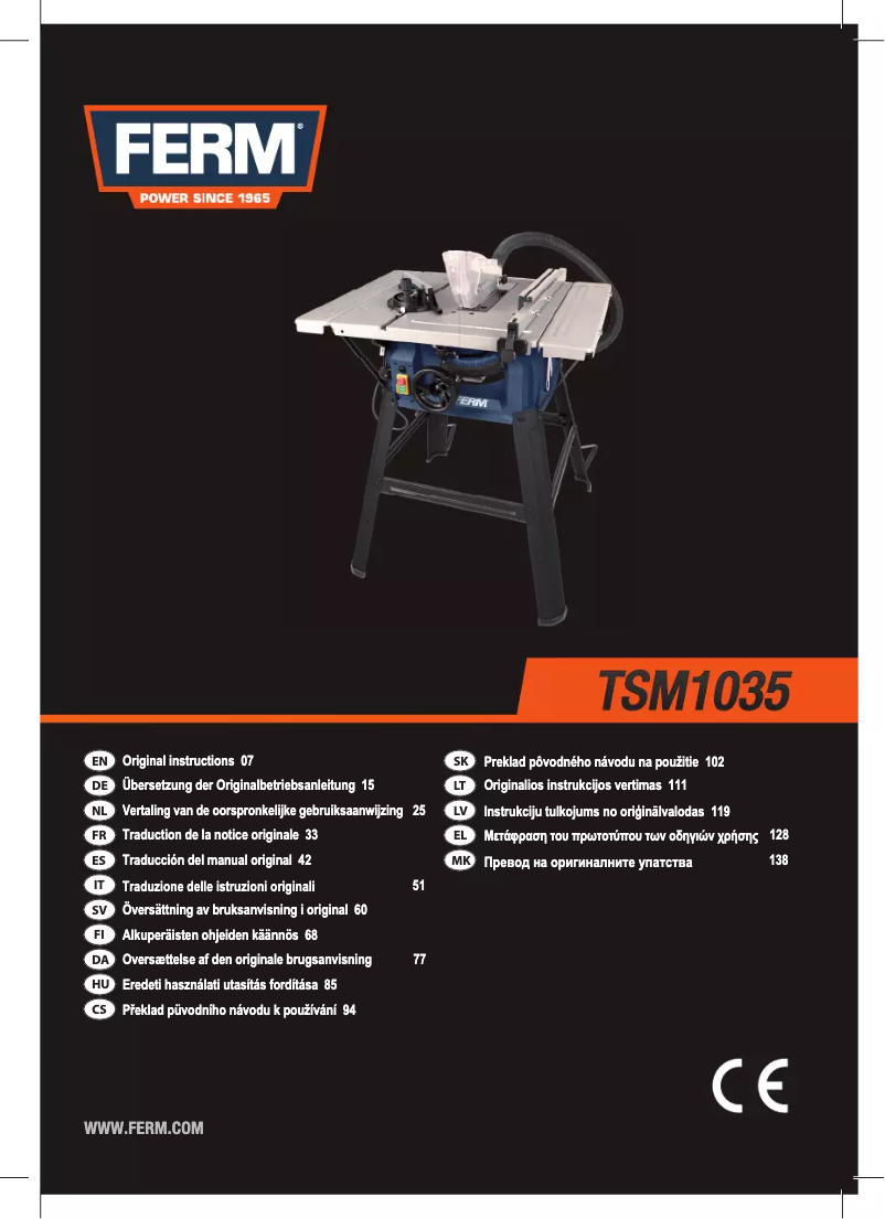Page n°1 - Manuel utilisateur Ferm TSM1035