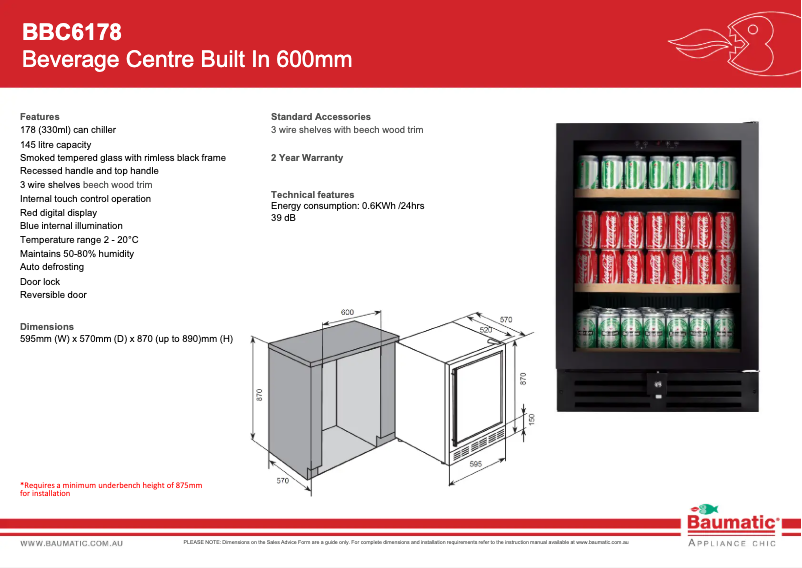 Page 1 de la notice Fiche technique Baumatic BBC6178