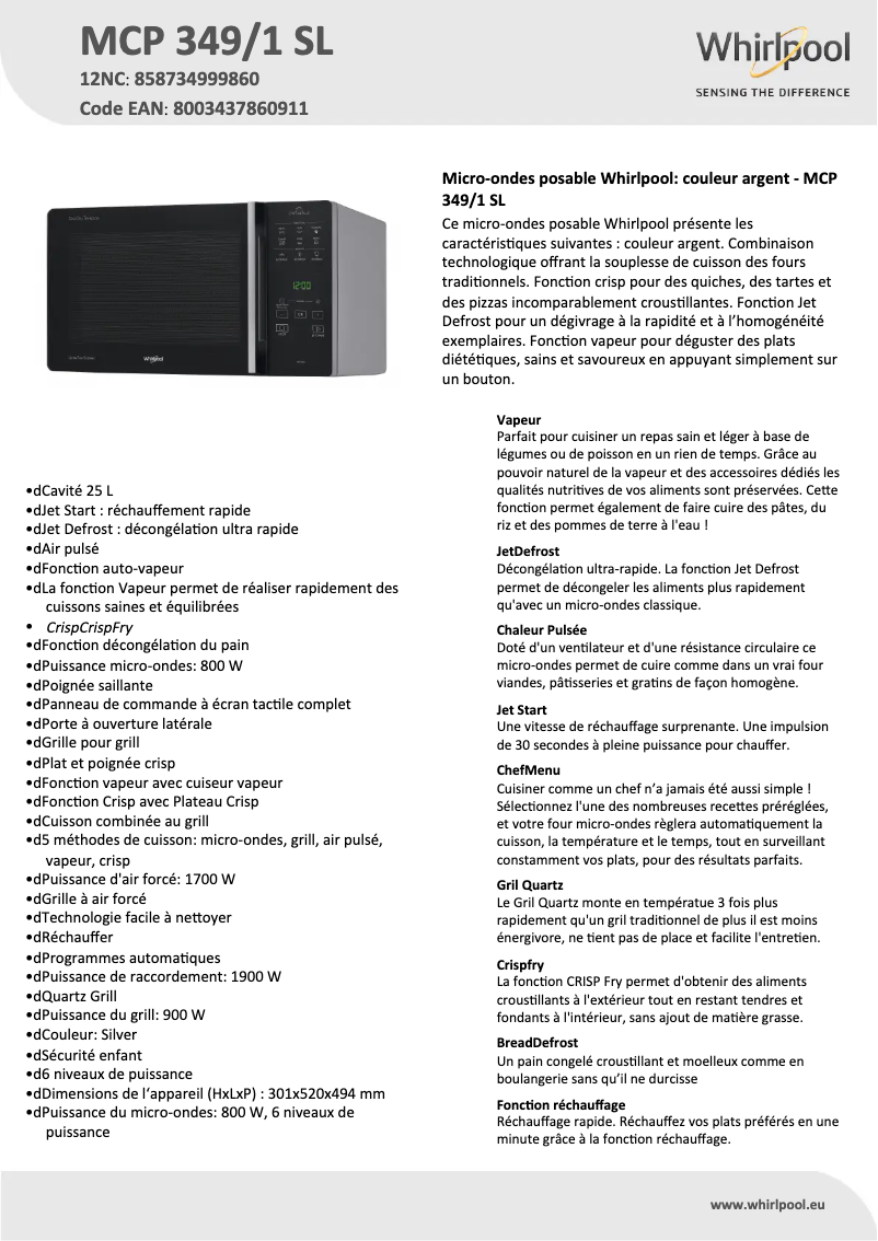 Image de la première page du manuel de l'appareil MCP 349/1 SL