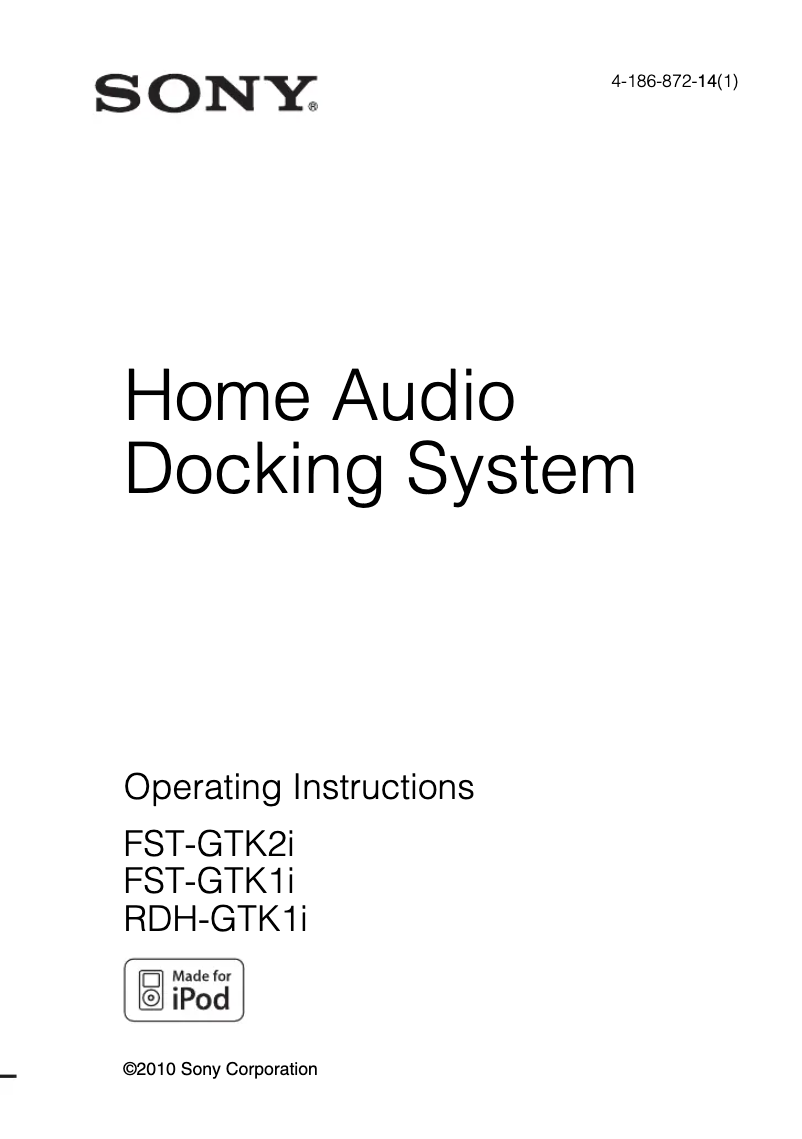 Page 1 de la notice Manuel utilisateur Sony FST-GTK1i