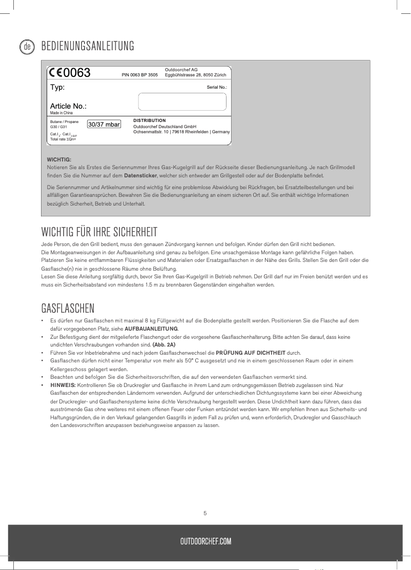 Page n°1 - Manuel utilisateur Outdoor Chef Chelsea 420