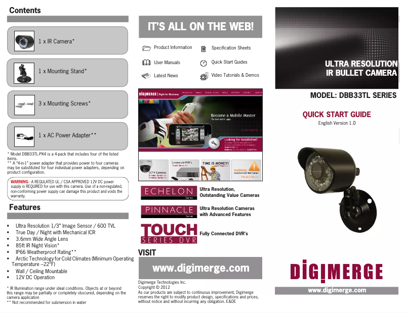 Page n°1 - Manuel utilisateur Digimerge DBB33TL