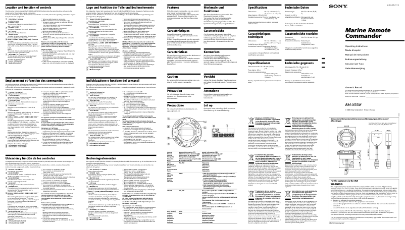 Page 1 de la notice Manuel utilisateur Sony RM-X55M