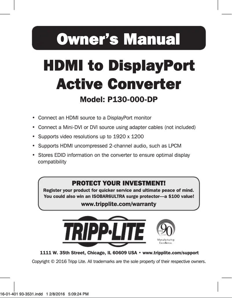 Página 1 del manual Manual de usuario Tripp Lite P130-000-DP