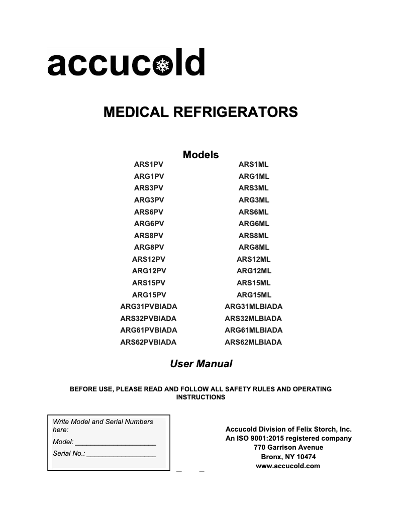 Image de la première page du manuel de l'appareil ARS15MLDL2B