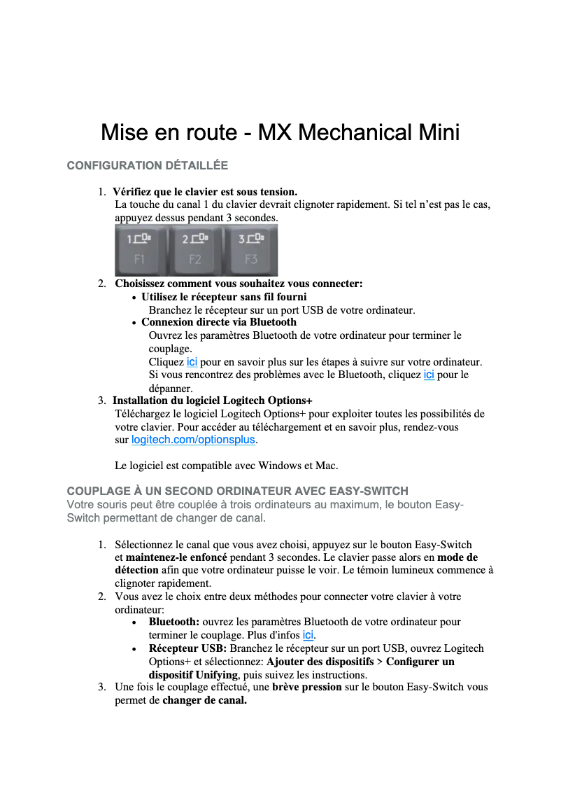 Page 1 de la notice Manuel utilisateur Logitech MX Mechanical Mini