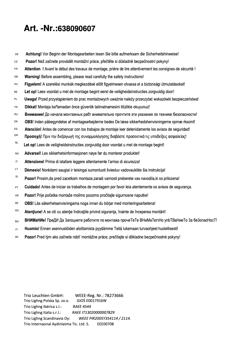 Page 1 de la notice Manuel utilisateur Trio Lighting Lentin 638090607