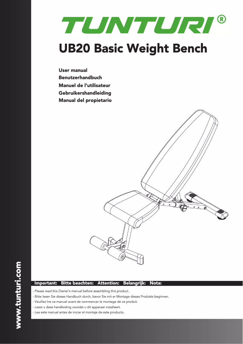 Page n°1 - Manuel utilisateur Tunturi UB20 Utility Bench