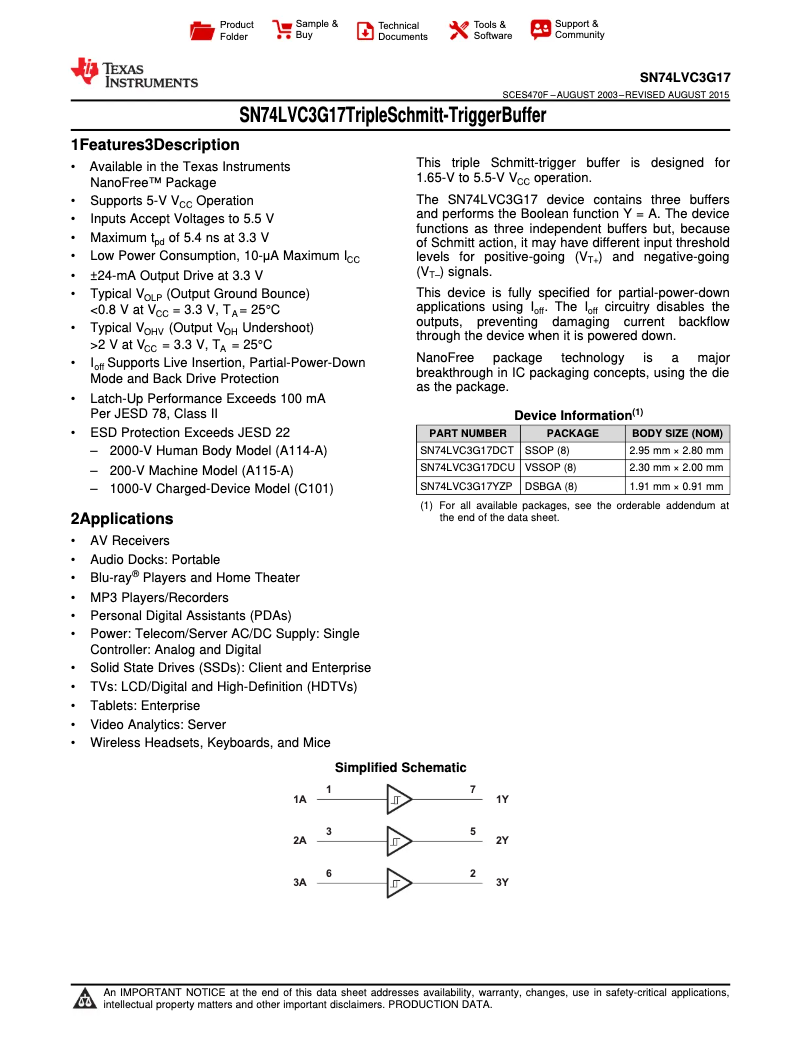 Page 1 de la notice Manuel utilisateur Texas Instruments SN74LVC3G17DCUR