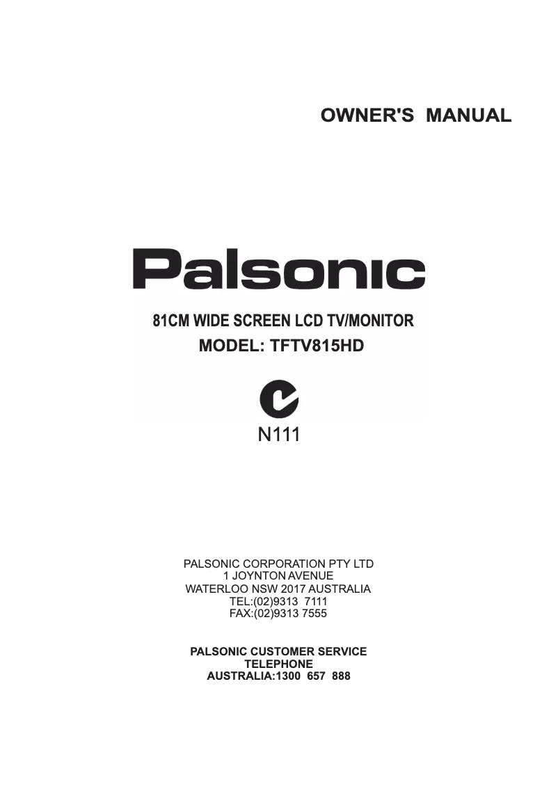 Page n°1 - Manuel utilisateur Palsonic TFTV815HD