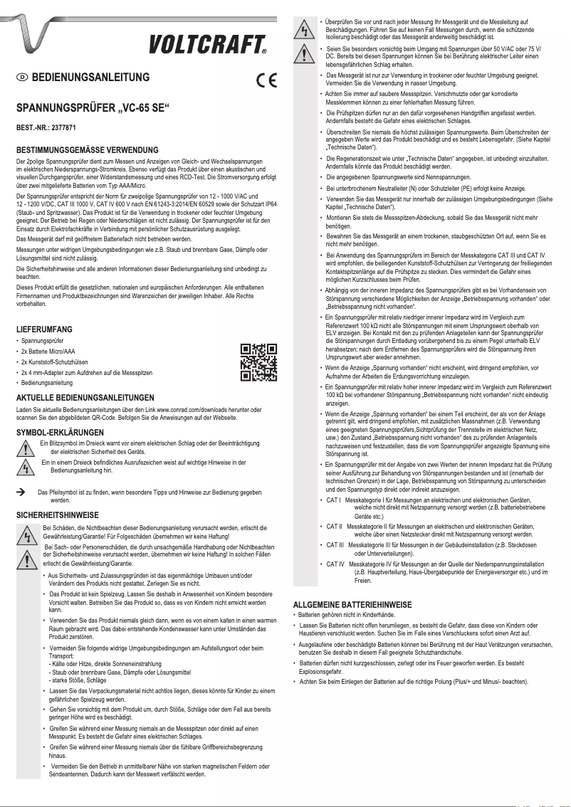 Image de la première page du manuel de l'appareil VC-65 SE