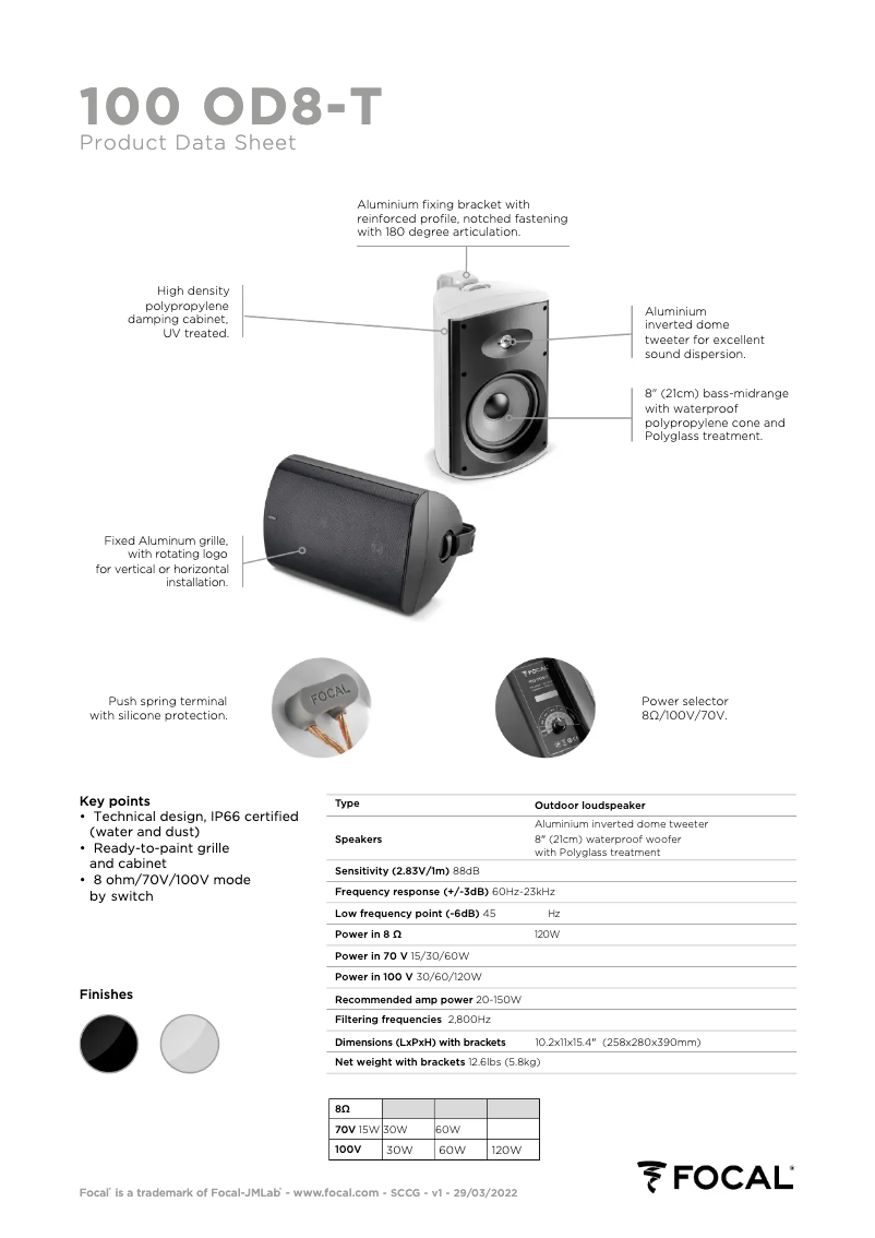 Página 1 del manual Ficha técnica Focal 100 OD8-T