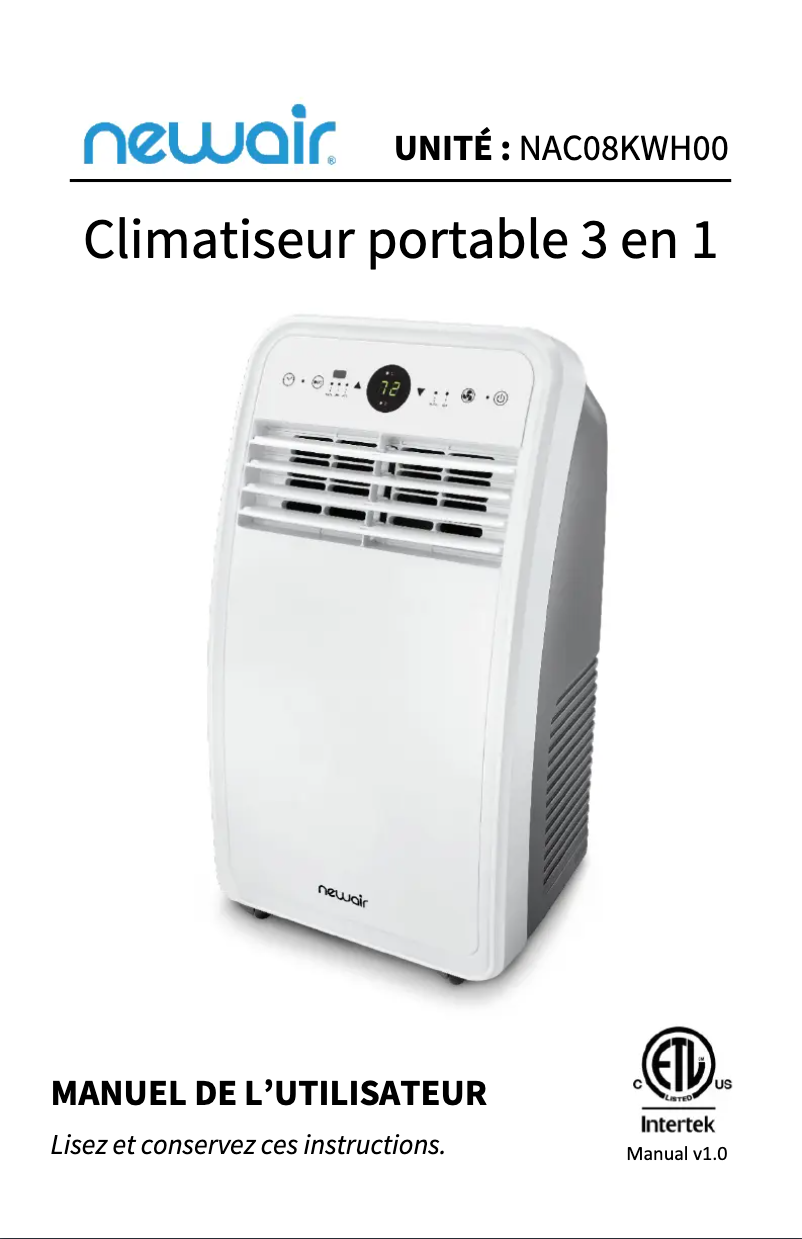 Page n°1 - Manuel utilisateur NewAir NAC08KWH00