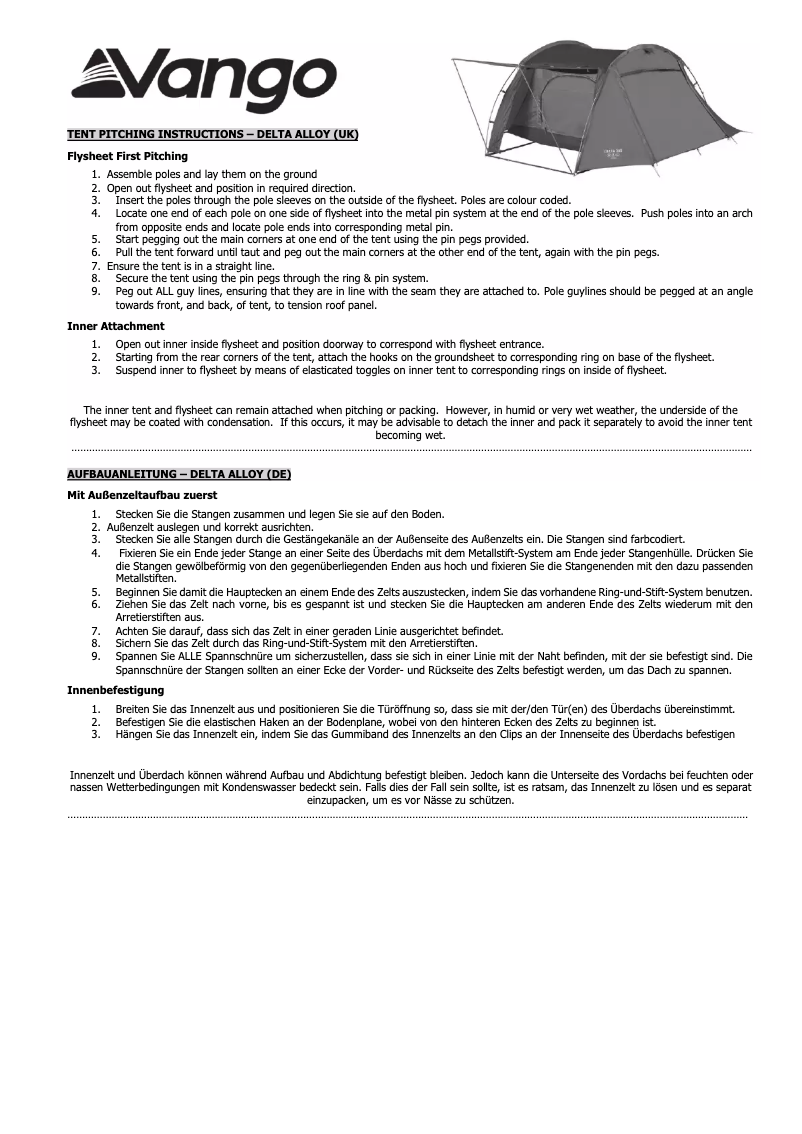 Page n°1 - Manuel utilisateur Vango Delta 200 Alloy