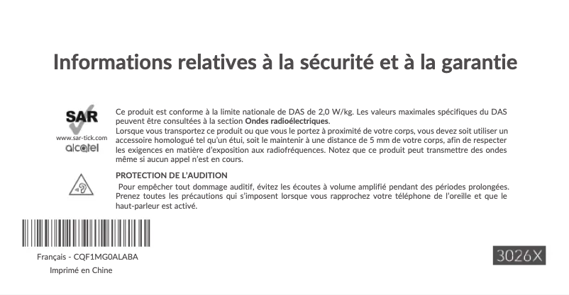 Page n°1 - Instructions de sécurité Alcatel 3026
