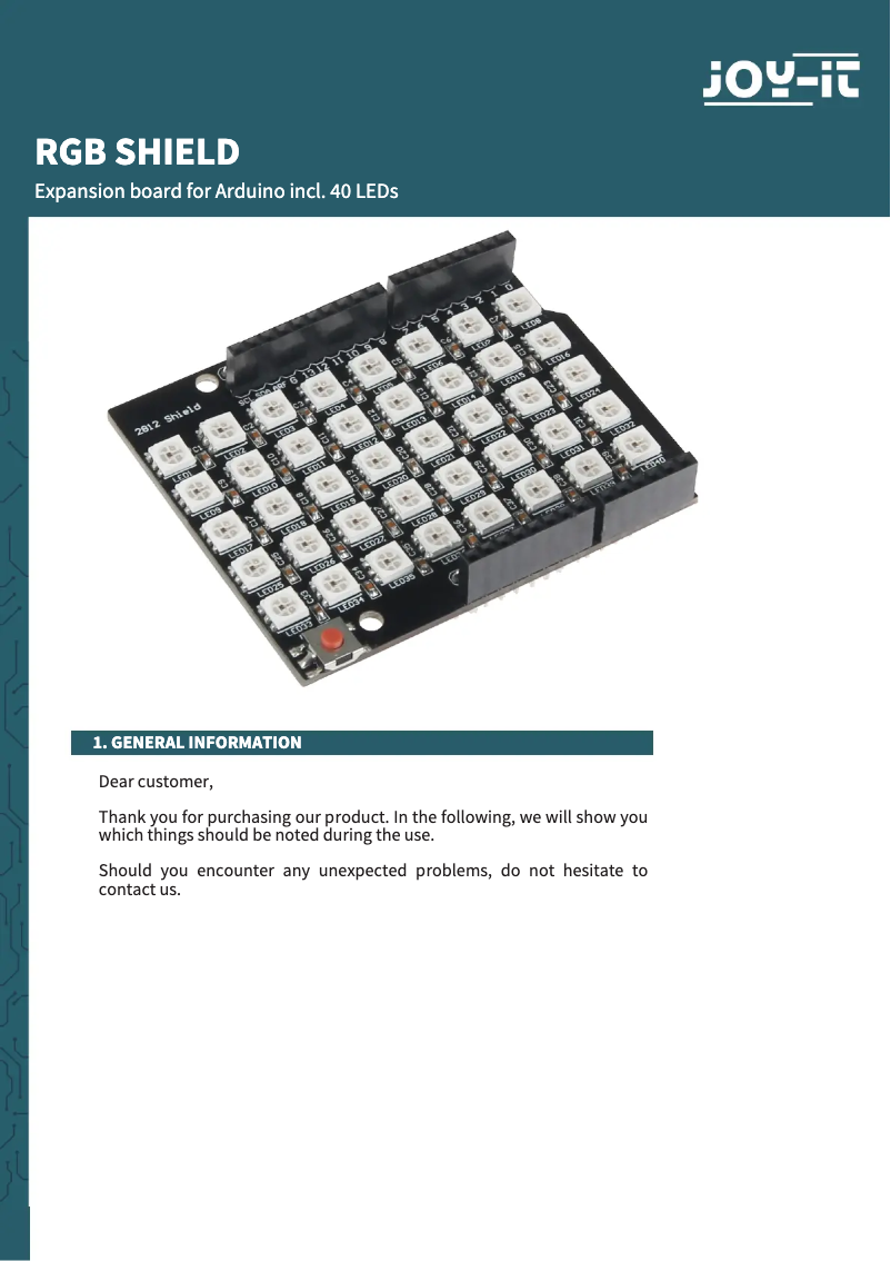 Image de la première page du manuel de l'appareil ARD-RGBShield