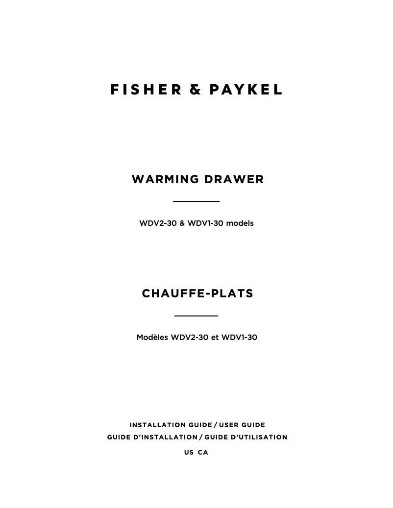Page 1 de la notice Instructions / montage Fisher & Paykel WDV230N