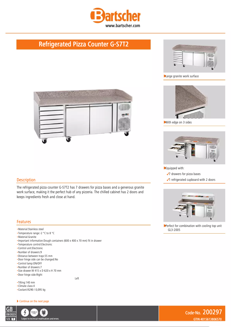 Página 1 del manual Ficha técnica Bartscher G-S7T2