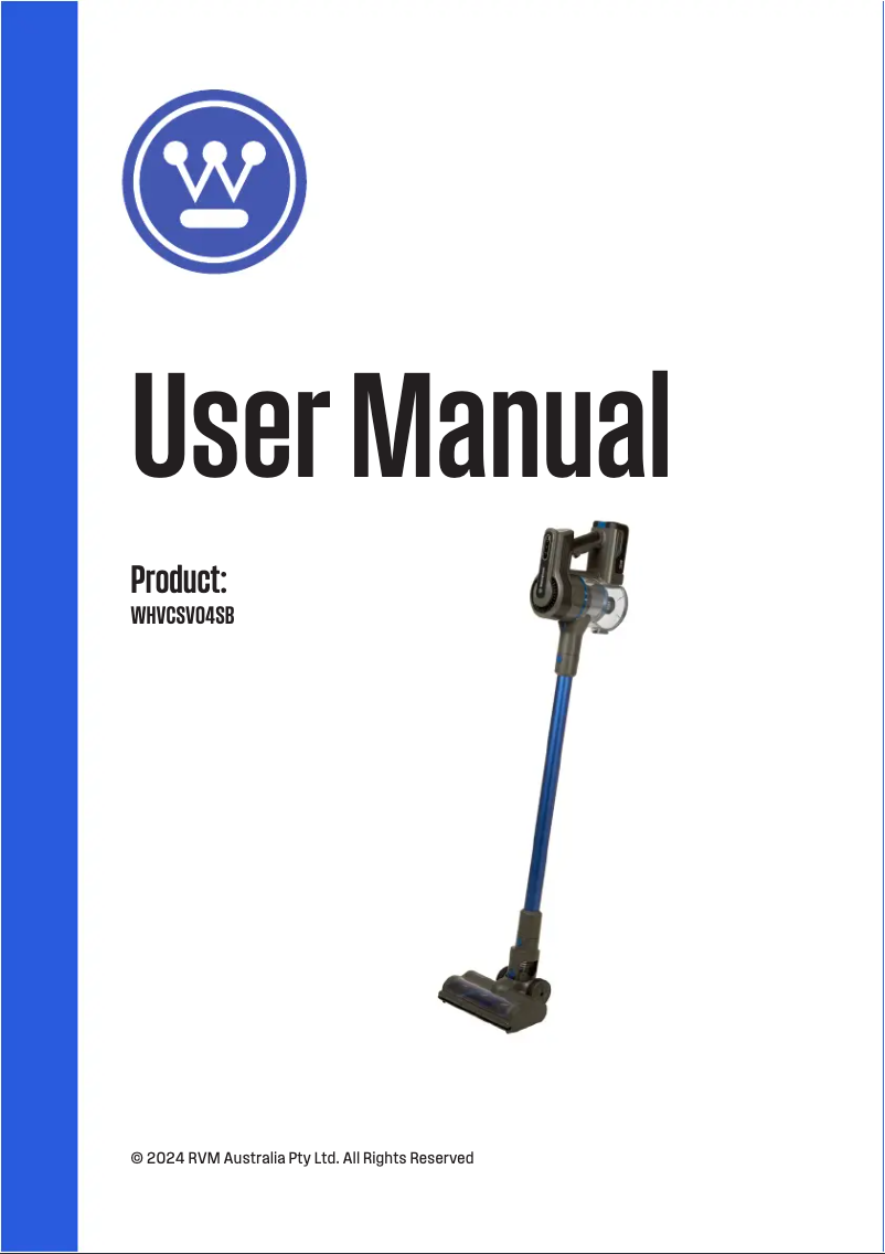 Page n°1 - Manuel utilisateur Westinghouse WHVC04SB