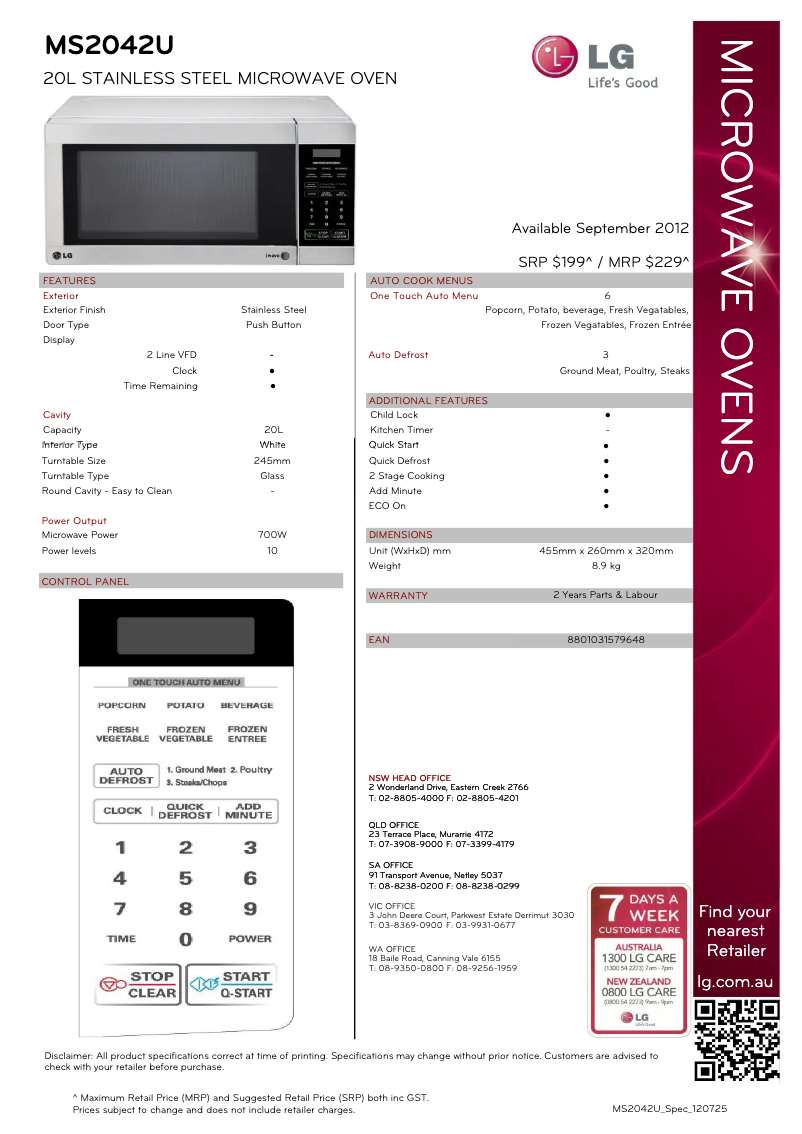 Page n°1 - Fiche technique LG MS2042U