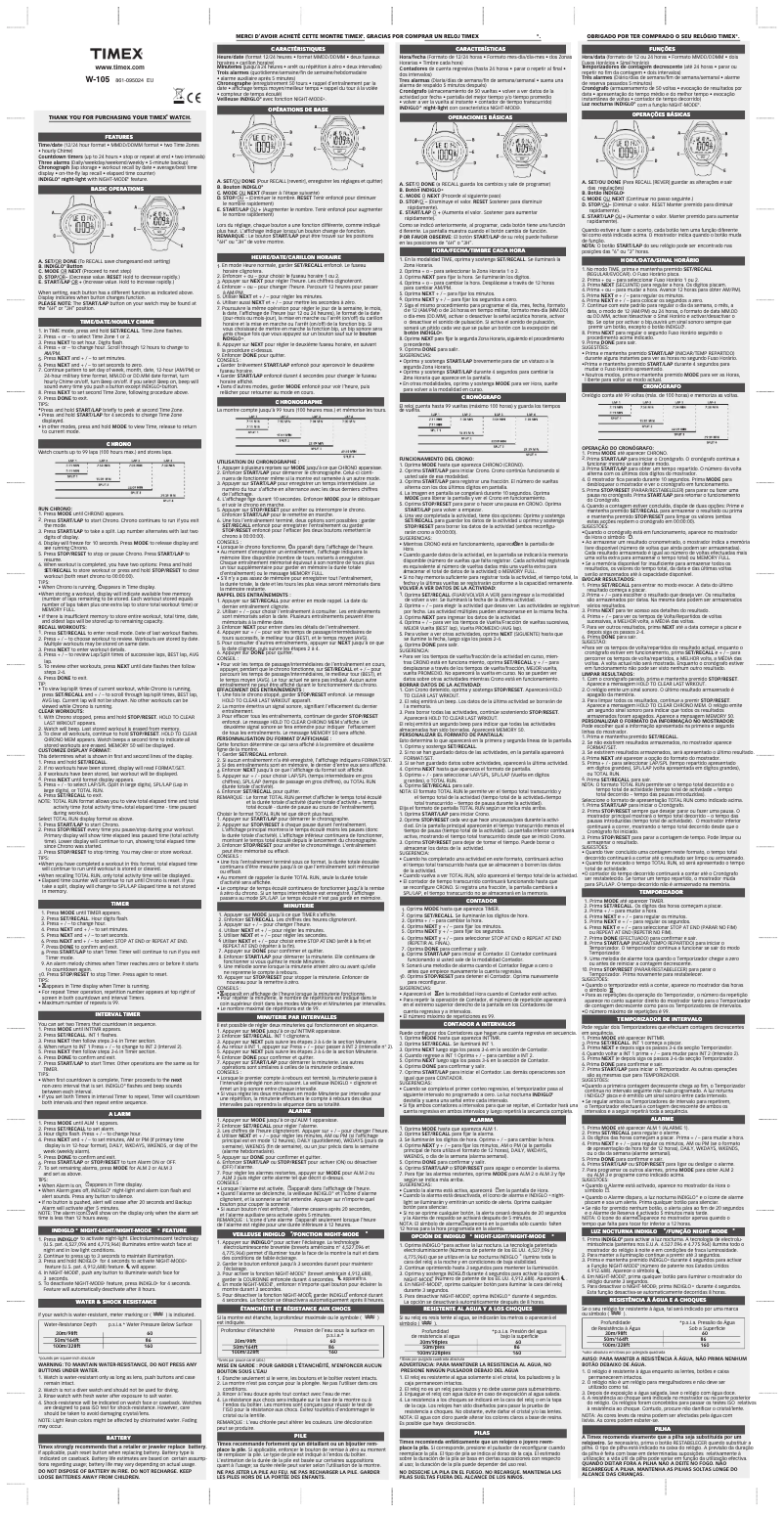 Page 1 de la notice Manuel utilisateur Timex TW5K86000