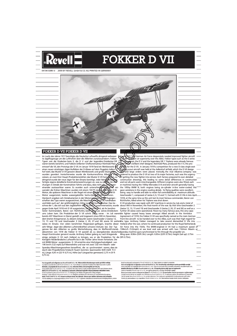 Page 1 de la notice Manuel utilisateur Revell Fokker D VII